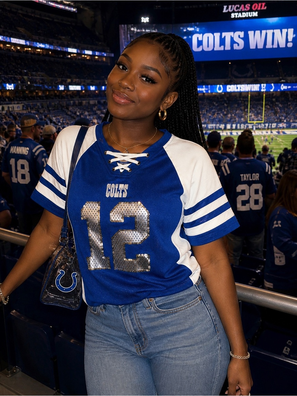 Majestic Blue and White Lace-Up Colts Jersey